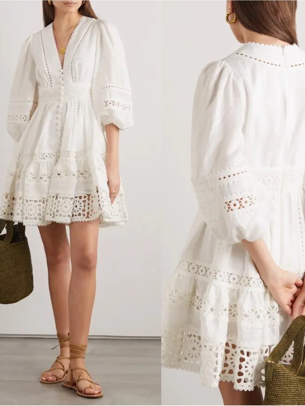 Zimmermann Davi Lace Crochet White Mini Dress 2 / US Medium